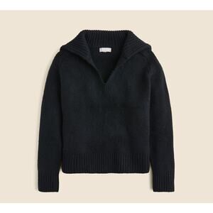 J.Crew Johnny-collar Sweater SZ XXS Black Ribbed Trim Woolen Oversized Pullover